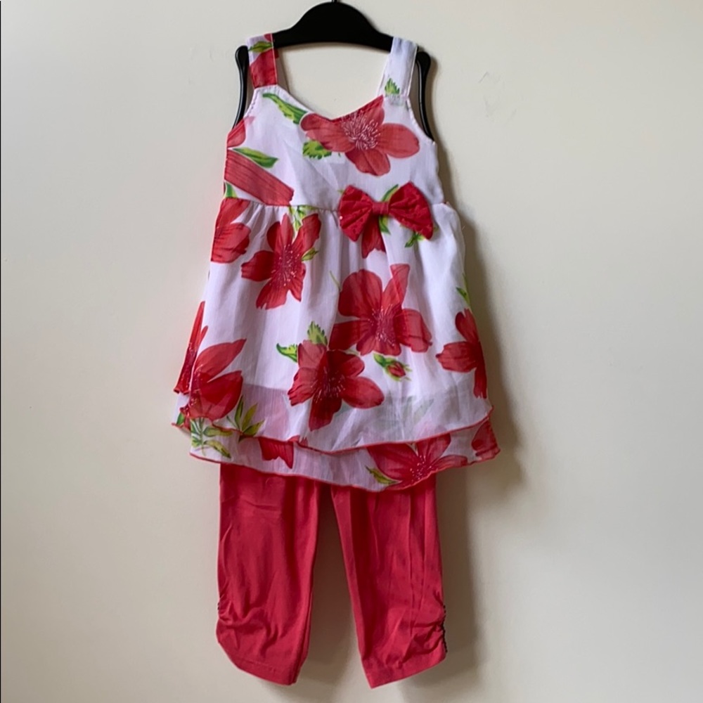 Littoe Potatoes 2pc coral dress & leggings Size 8